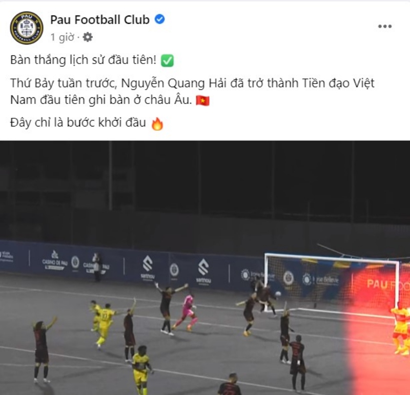 Fanpage Pau FC chúc mừng Nguyễn Quang Hải với bàn thắng đáng nhớ
