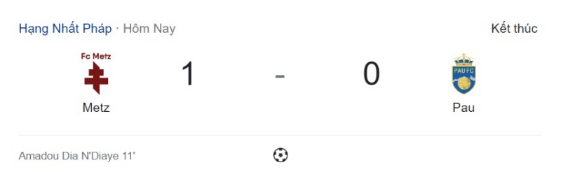 Kết quả Metz vs Pau FC, 0h ngày 2/10