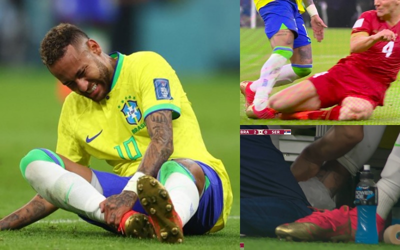 Neymar Jr gặp vấn đề với mắt cá chân sau pha tắc bóng nguy hiểm của hậu vệ Serbia