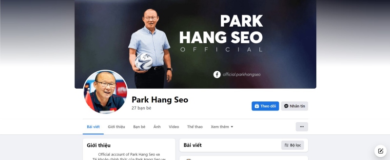 Thầy Park có những hoạt đồng đầu tiên khi tham gia mạng xã hội Facebook