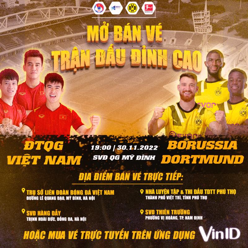 Vé xem trận tuyển Việt Nam vs Dortmund được bán trực tiếp tại 3 thành phố Nam Định, Việt Trì và Hà Nội