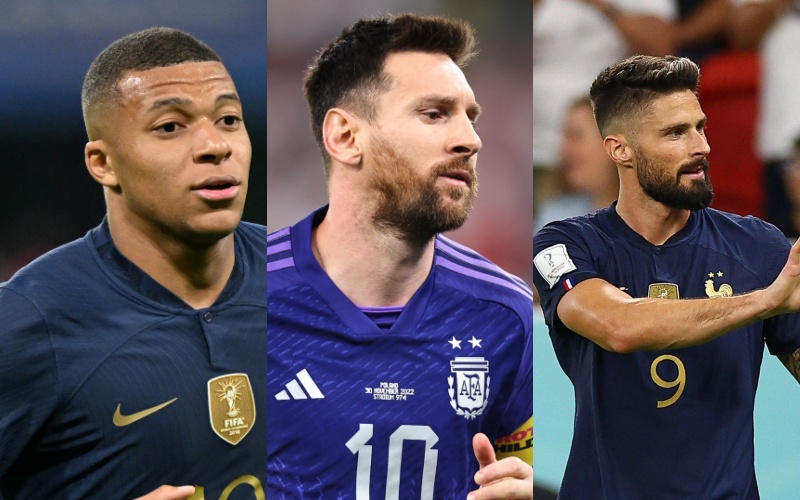 Bộ ba dẫn đầu danh sách Vua phá lưới World Cup 2022: Lionel Messi (5 bàn), Kylian Mbappé (5 bàn) và Giroud (4 bàn)