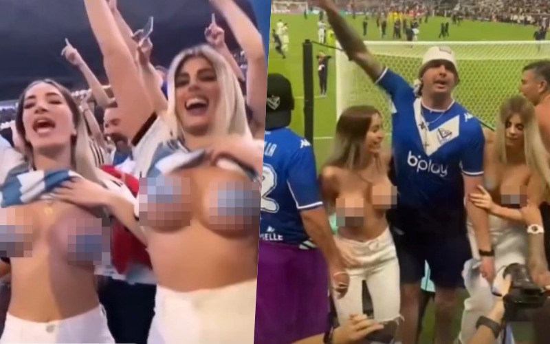 Hai cổ động viên nữ của Argentina thả rông, show vòng 1 trên khán đài trận chung kết World Cup 2022,