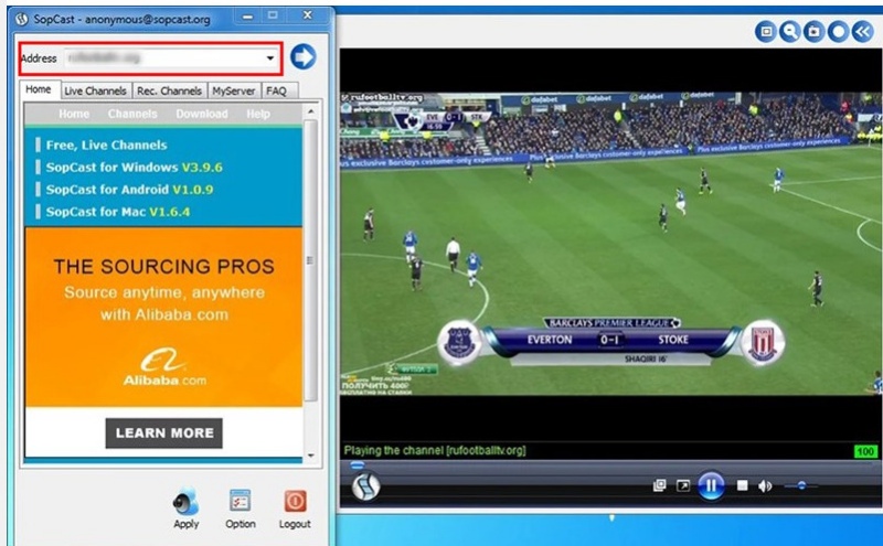 Hình ảnh minh họa về việc mở link xem bóng đá trực tuyến bằng sopcast