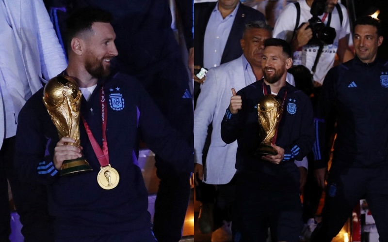 Lionel Messi rạng rỡ bên cúp vàng World Cup 2022