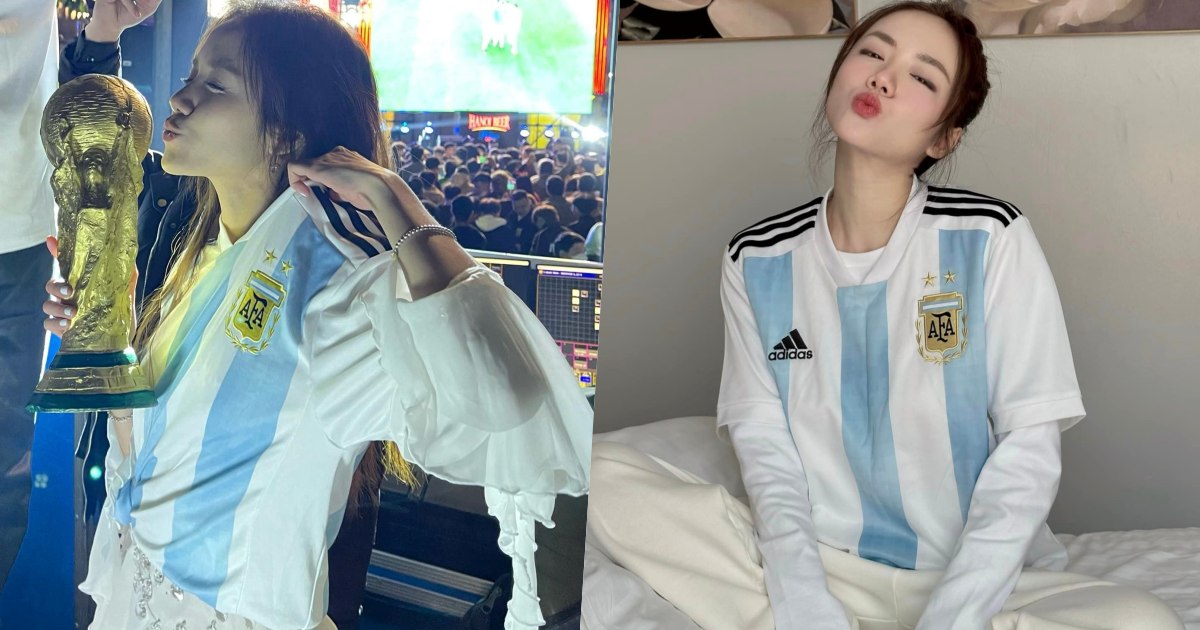 Nữ ca sĩ Phương Ly xinh lung linh, diện áo tuyển Argentina ăn mừng vô địch World Cup 2022