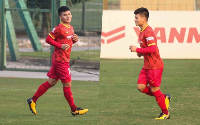 Quang Hải tập buổi đầu cùng tuyển Việt Nam chuẩn bị cho AFF Cup 2022 khi vừa về nước