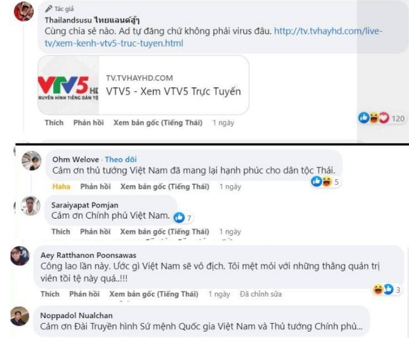 Người hâm mộ Thái Lan cảm ơn Việt Nam vì xem được AFF Cup thông qua VTV