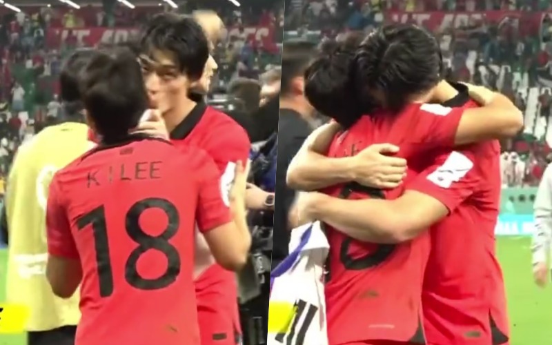 Tiền đạo tuyển Hàn Quốc Cho Gue-Sung bất ngờ trao một nụ hôn cho đồng đội Lee Kang-in