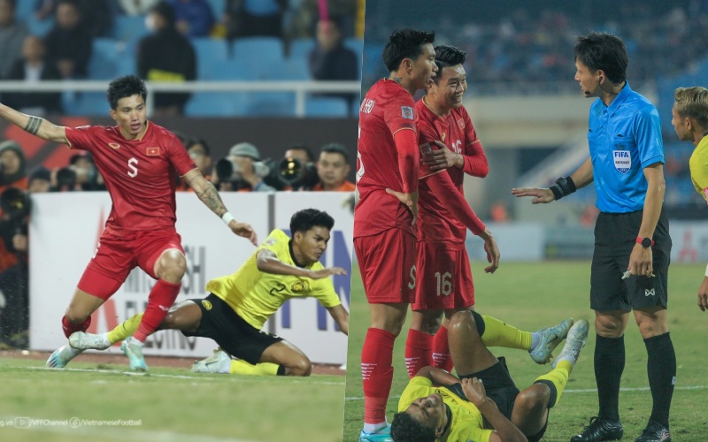 Trọng tài Sato Ryuji nhắc nhở Đoàn Văn Hậu sau những tình huống va chạm cực gắt với các cầu thủ bên phía Malaysia