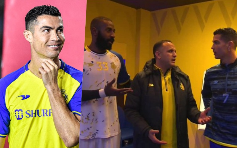 Cristiano Ronaldo giao lưu với những người đồng đội mới ở Al-Nassr trong phòng thay đồ