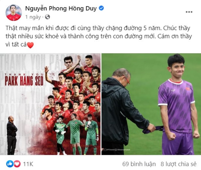 Hậu vệ Nguyễn Phong Hồng Duy và hình ảnh thú vị cùng HLV Park Hang-seo