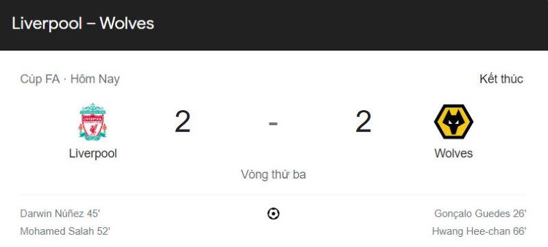 Kết quả Liverpool vs Wolverhampton (3h ngày 8/1)