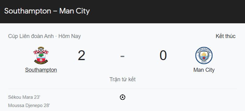 Kết quả Southampton vs Manchester City (3h ngày 12/1)