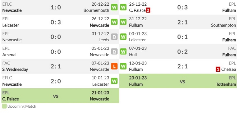 Phong độ gần đây của Newcastle United và Fulham