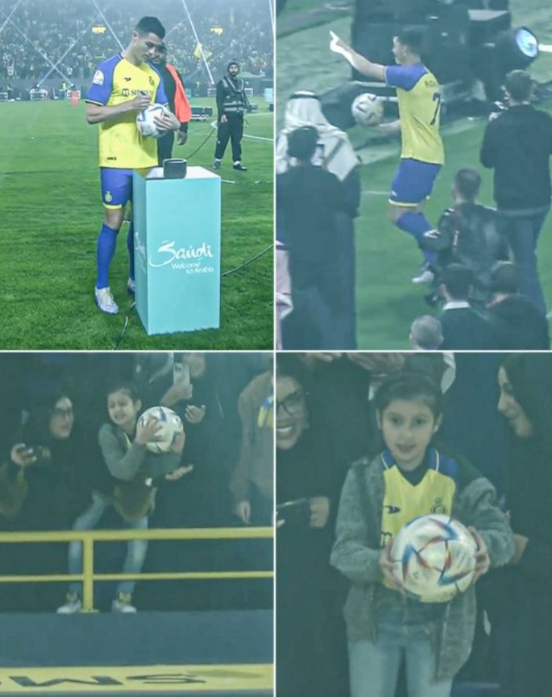 Số 7 mới của Al-Nassr tặng một quả bóng cho bé gái nhằm truyền tải thông điệp bình đẳng giới