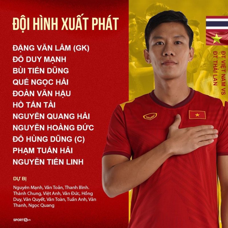 Kết quả Việt Nam vs Thái Lan: Tuấn Hải- Tiến Linh - Quang Hải xuất phát