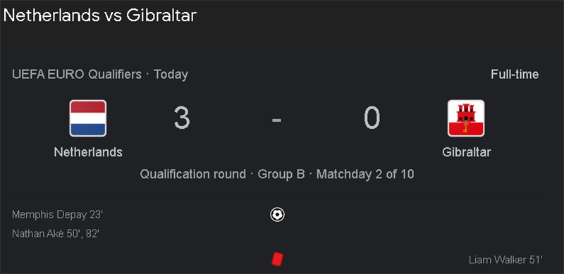 Kết quả Hà Lan vs Gibraltar, 1h45 ngày 28/3