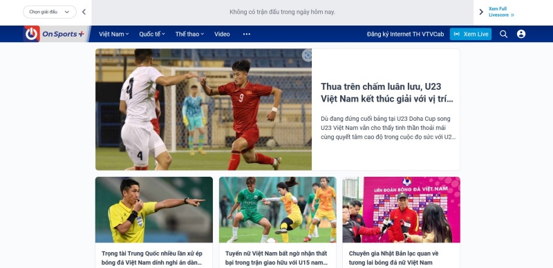 Giao diện website On Sports