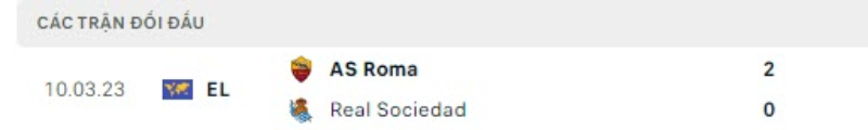 Lịch sử đối đầu Real Sociedad vs AS Roma