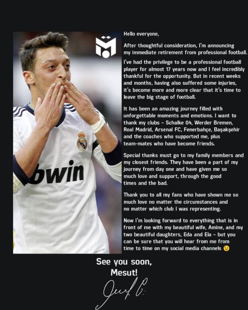 Mesut Ozil chính thức ra tuyên bố giải nghệ