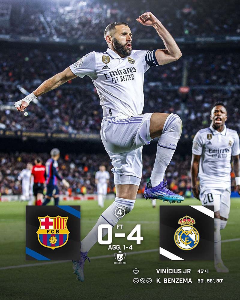 Kết quả Barcelona vs Real Madrid, 2h ngày 6/4 - Benzema lập hat-trick, Camp Nou thất thủ