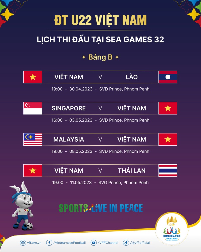 Lịch thi đấu U22 Việt Nam SEA Games 32