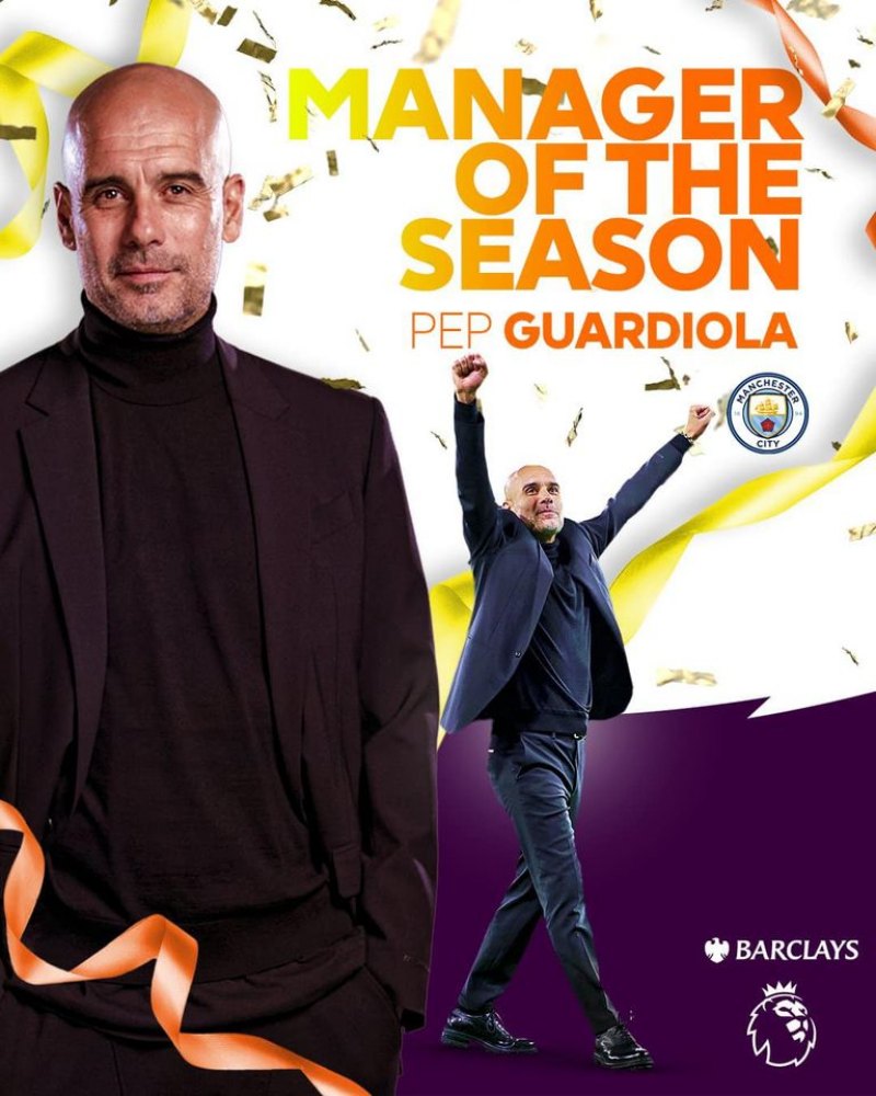 Pep Guardiola trở thành chủ nhân của giải thưởng HLV xuất sắc nhất Premier League mùa 2022/23