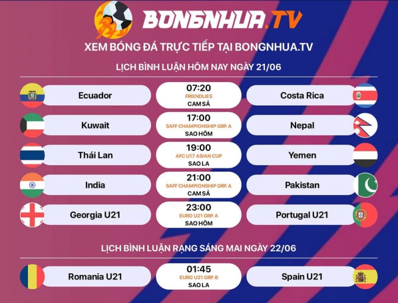 Bong nhua tv cập nhật lịch thi đấu hàng ngày 