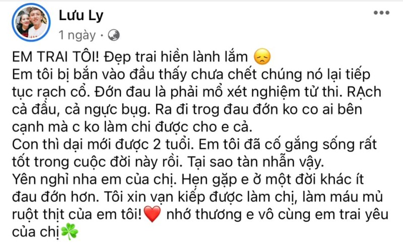 Chị gái Lê Minh Vương đăng dòng trạng thái đầy đau thương về cái chết của em trai