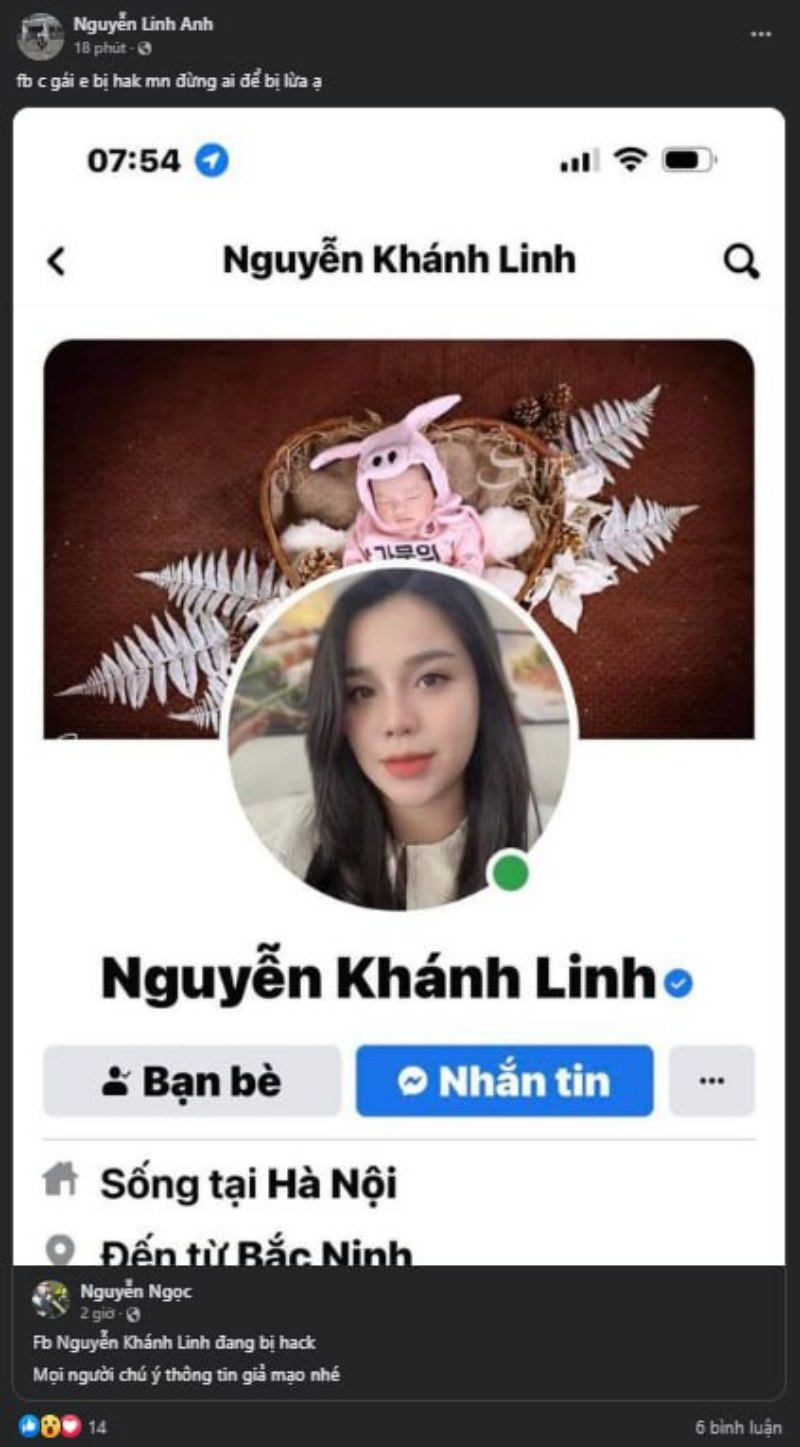 Một người em gái của Khánh Linh cho biết facebook của vợ Bùi Tiến Dũng đang bị hack