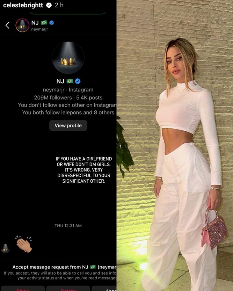 Celeste Bright tố Neymar Jr nhắn tin gạ gẫm