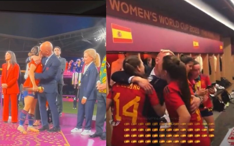 Chủ tịch LĐBĐ Tây Ban Nha Luis Rubiales liên tục ôm ấp và trao cử chỉ thân mật quá mức với các nữ cầu thủ