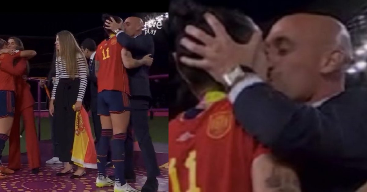 Chủ tịch LĐBĐ Tây Ban Nha Luis Rubiales hôn nữ cầu thủ Jenni Hermoso