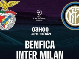 Lịch sử đối đầu Benfica vs Inter (3h, 30/11/2023) - Vòng bảng Champions League 2023/24