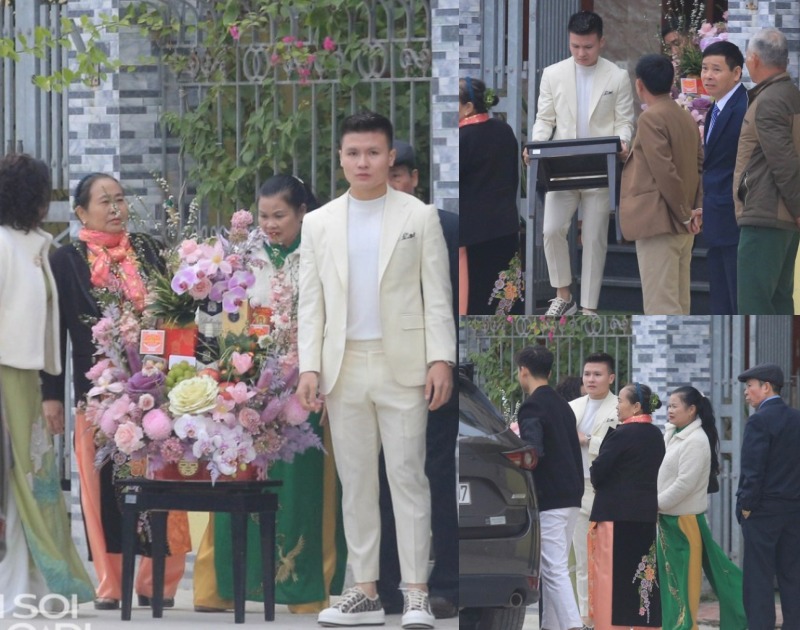 Quang Hải và gia đình tổ chức lễ dạm ngõ Chu Thanh Huyền sáng nay